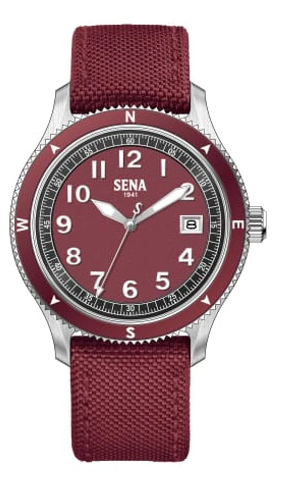 SENA Warisan 3-Hands Date Gents, Burgundy