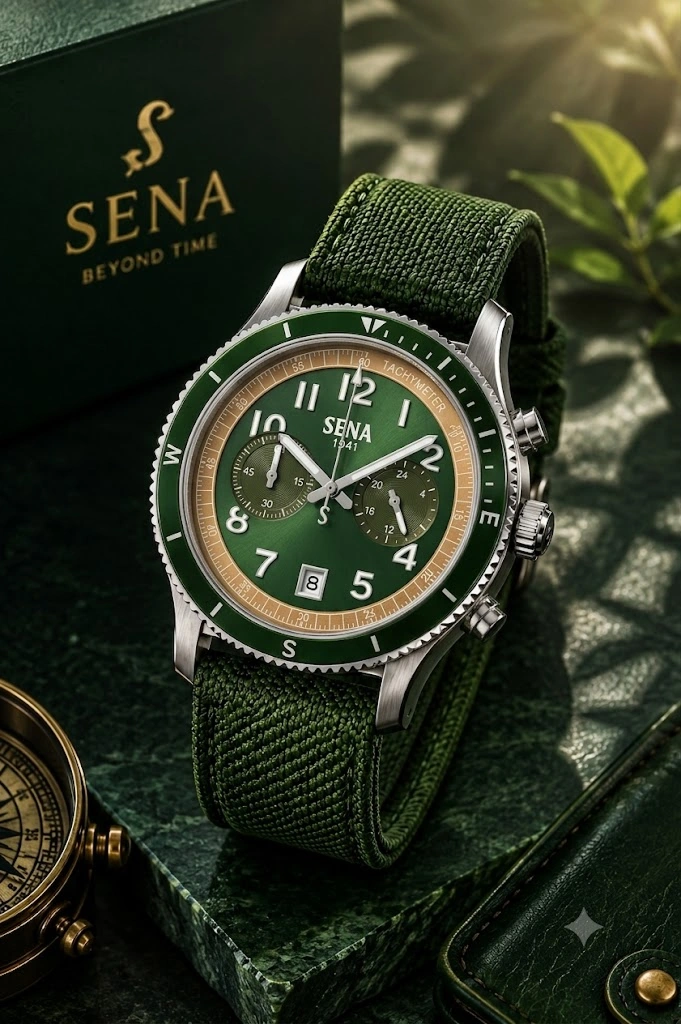 SENA Warisan 2-Eyes Chronograph Gents, Green — In focus